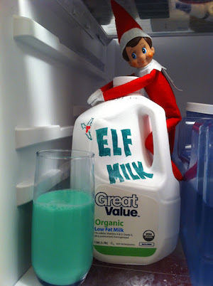 Green Milk Elf on the Shelf Ideas