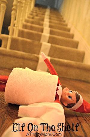 Elf Rolling Down the Stairs in toilet paper roll