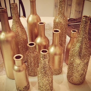 DIY Gold Glitter Bottles centerpiece wedding decorations 