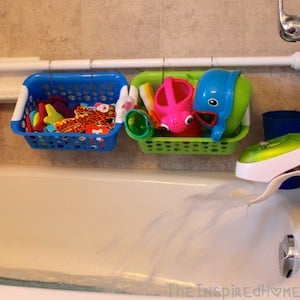 Bath Toy Storage Using Plastic Tubs