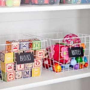 wire basket Toy Closet Organization