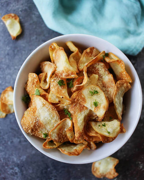 Oil Free Garlic Parmesan Chips Healthy air fryer recipe
