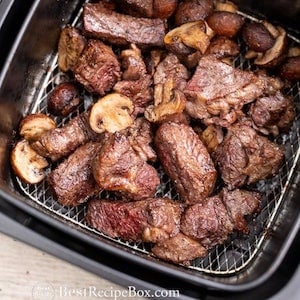 keto Air Fryer Steak Bites and Garlic Mushrooms