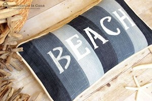 beach word pillow made from old jeans
