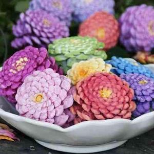 Zinnia Flowers Pine Cones spring decorating