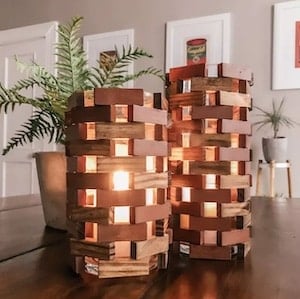jenga block lantern DIY home decor idea