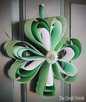 paper shamrock on the front door