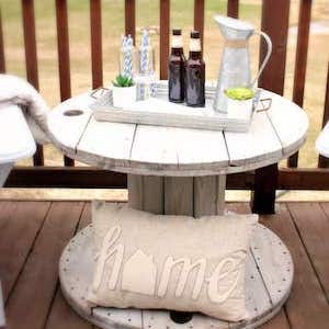 DIY Farmhouse Style Wood Spool Table outdoor decor