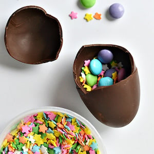 Chocolate easter Egg treats filled with Confetti