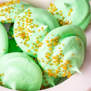 Green Meringues with Gold Sprinkles