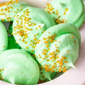 Green Meringues with Gold Sprinkles