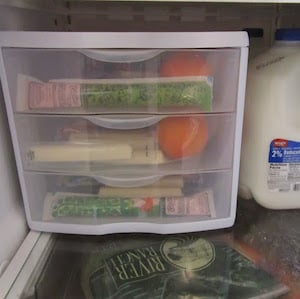 Refrigerator Snack Box bin with compartments 