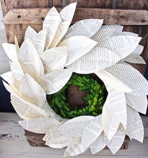  Book Page Magnolia Leaves Wreath