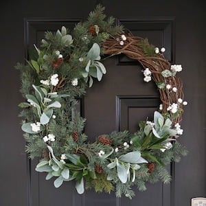 Rustic Farmhouse Wreath with Pinecones and Evergreen