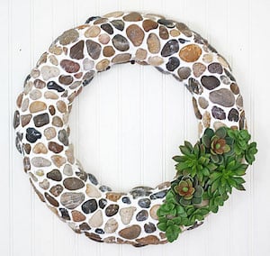 Pebble and Faux Succulent dollar tree Wreath