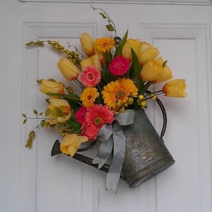 Galvanized Watering Can Floral Door Hanger