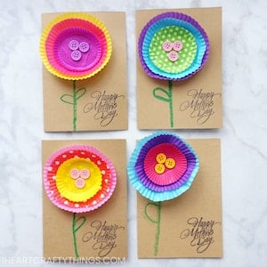 mother’s day craft for kids Cupcake Liner Flower card 