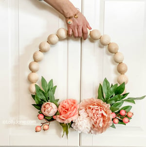 Wood Bead Floral Farmhouse Wreath