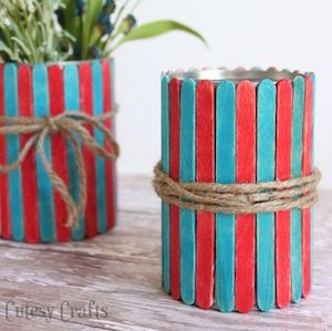 4th of July Popsicle Stick Vases craft for kids