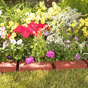 borde de ladrillo barato con flores 