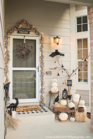 neutral halloween porch decor