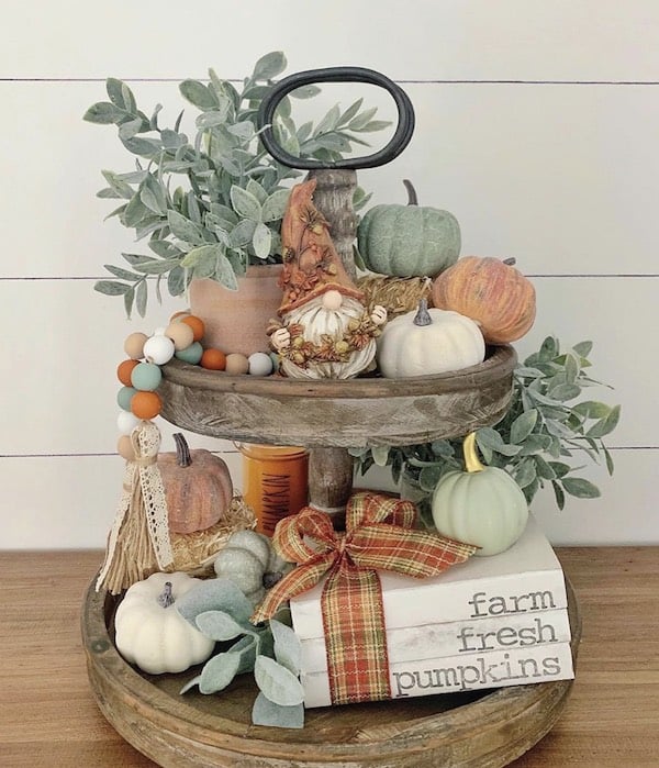 farmhouse style tiered tray for fall