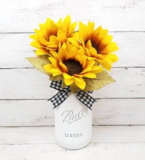 farmhouse vase with buffalo check ribbon