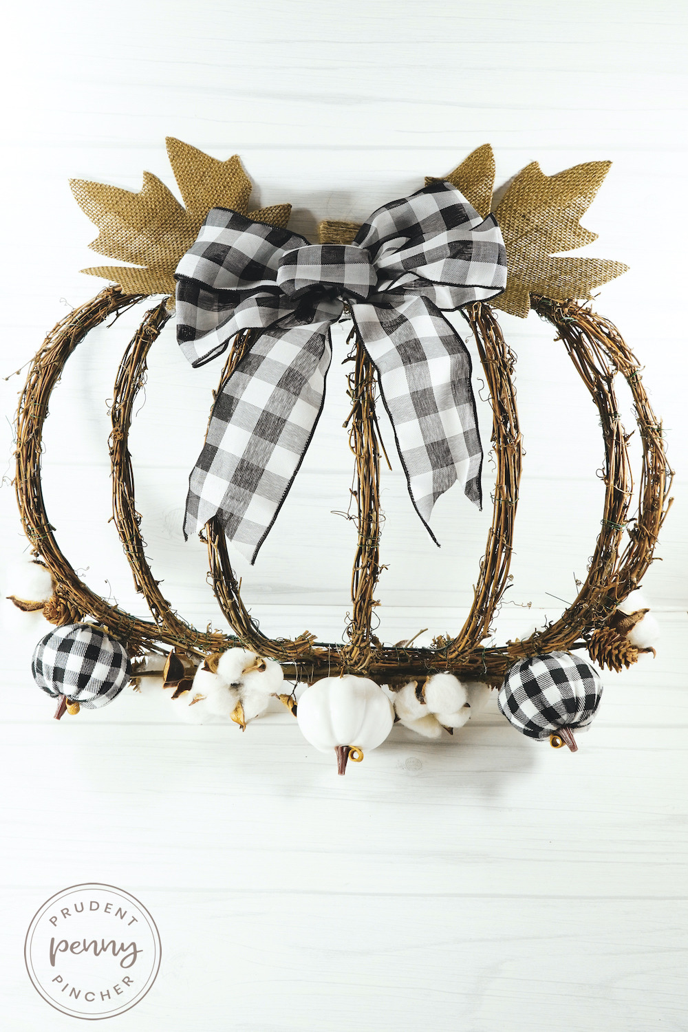 Vertical Image of Buffalo Check Pumpkin Fall Wreath