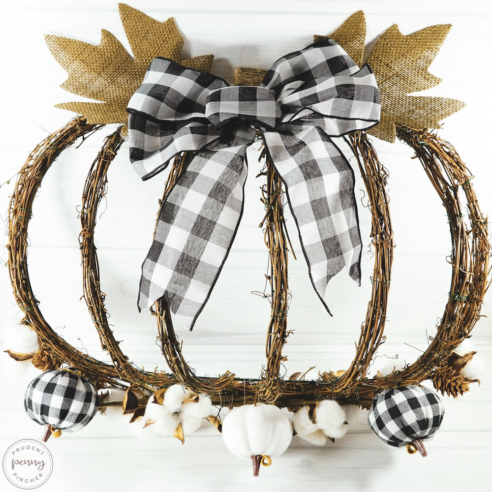 Close up Image of Buffalo Check Pumpkin Fall Wreath