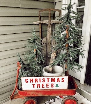 antique red wagon christmas display for the porch