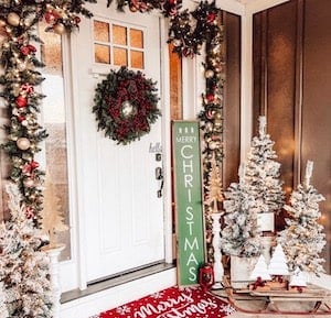 fresh pine garland and wreath porch decorations for christmas