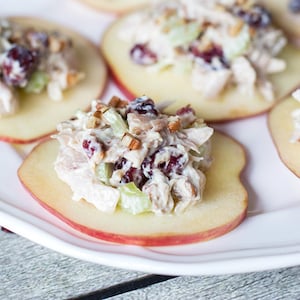 Cranberry Chicken Salad on Apple Slices Thanksgiving Appetizer