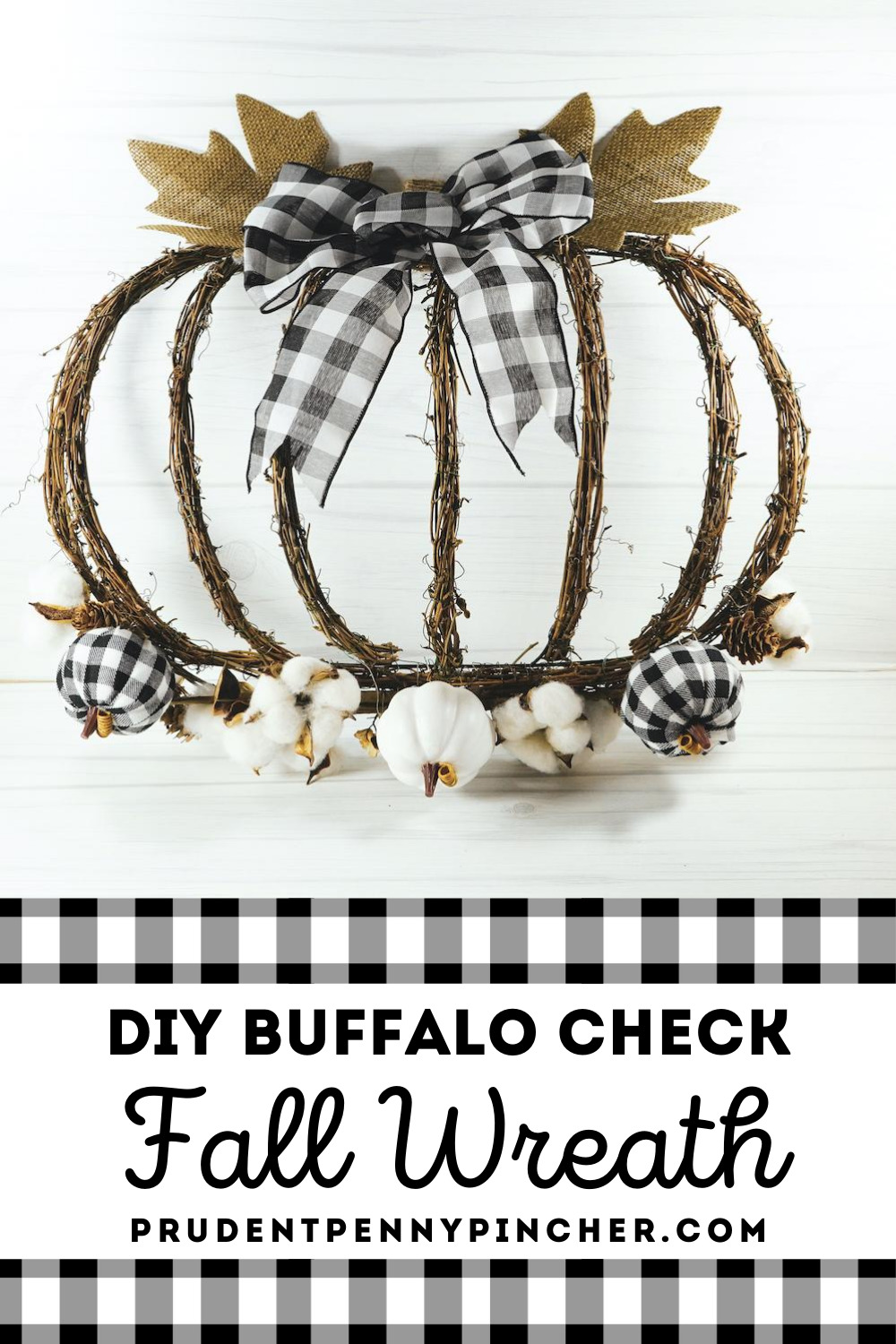 DIY Buffalo Check Pumpkin Fall Wreath