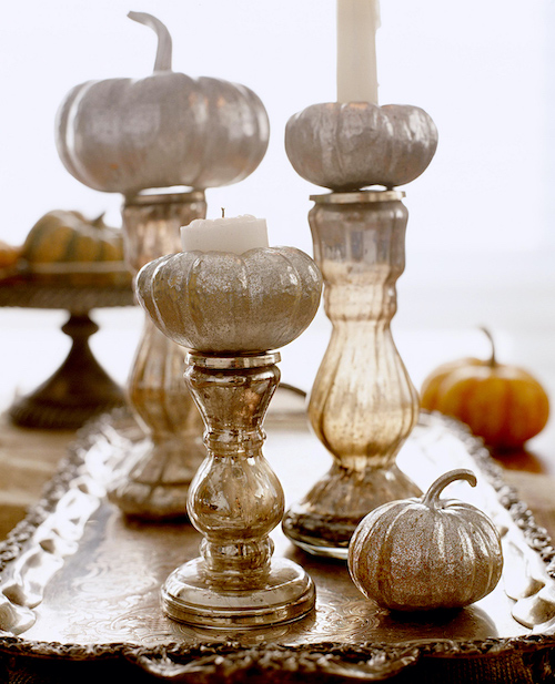 elegant Silver pumpkins Halloween table decor