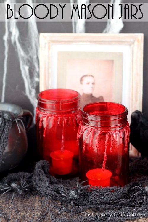 bloody Halloween mason jars table decor