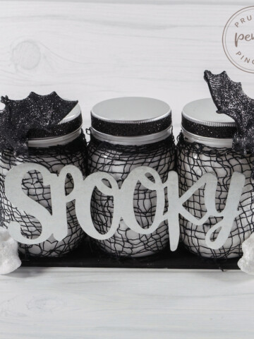 square image of mason jar halloween centerpiece