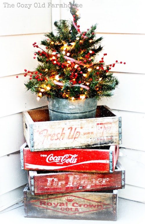 Vintage Farmhouse Christmas Soda Crate Display