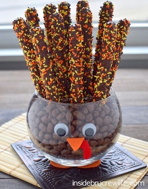 Chocolate Covered Pretzel in a Turkey Jar