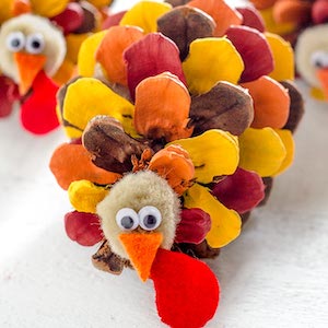 Painted Pinecone Turkey thanksgiving craft for kids