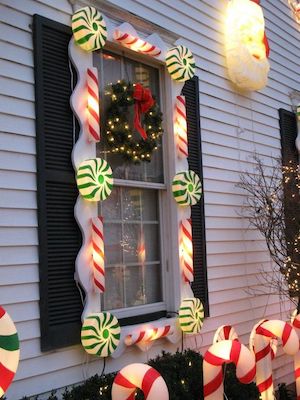 Candyland lights around exterior window 