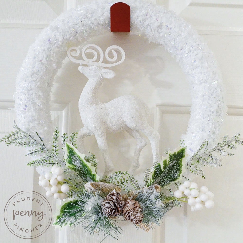 close up of woodland dollar tree Christmas wreath 