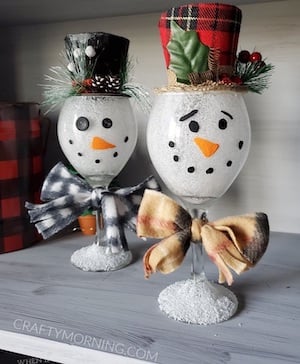 Wine Glass Snowmen Craft for Adults