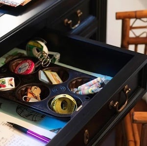 Muffin Tin Drawer office desk organization idea