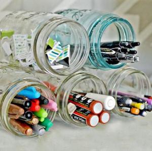 Writing Utensils organization for the office using mason jars