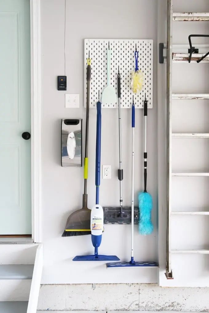 Wall mounted pegboard Garage Cleaning Station