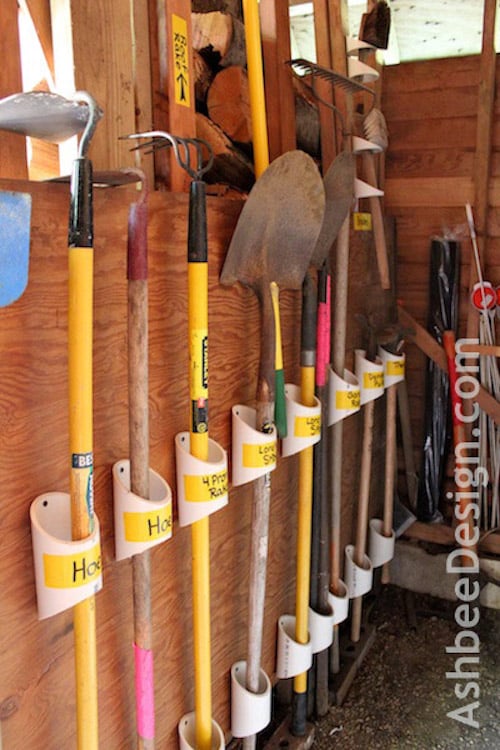 Organizing Tools on the wall with PVC pipe