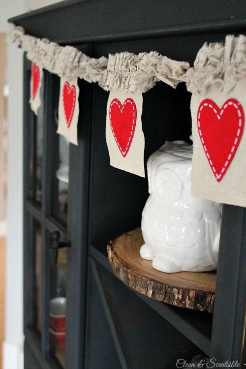Ruffled Burlap Heart Banner valentine craft for adults