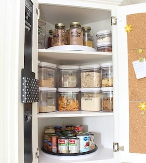 Food Storage Containers for Dry Goods inside kitchen cabinet