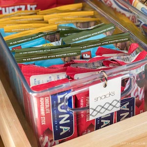 Snack Baskets pantry organization