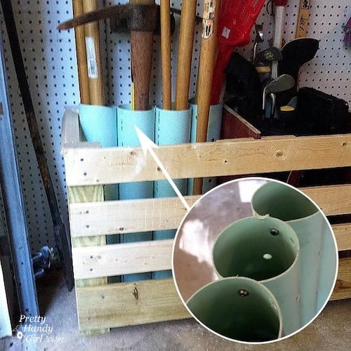 DIY Yard Tool Organization idea using pipes